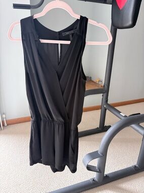 BCBGMaxAzria Black Sleeveless Romper with V-Neck